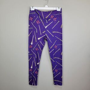 Wand Print Polyester Spandex Purple Ankle Leggings One Size Fits All‎